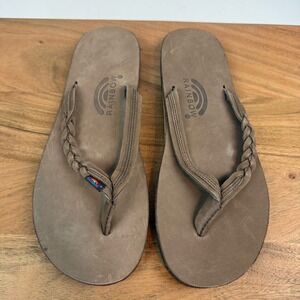 New Womens Rainbow Sandals Flirty Braidy Brown Leather Flip Flops Size 8.5-9.5